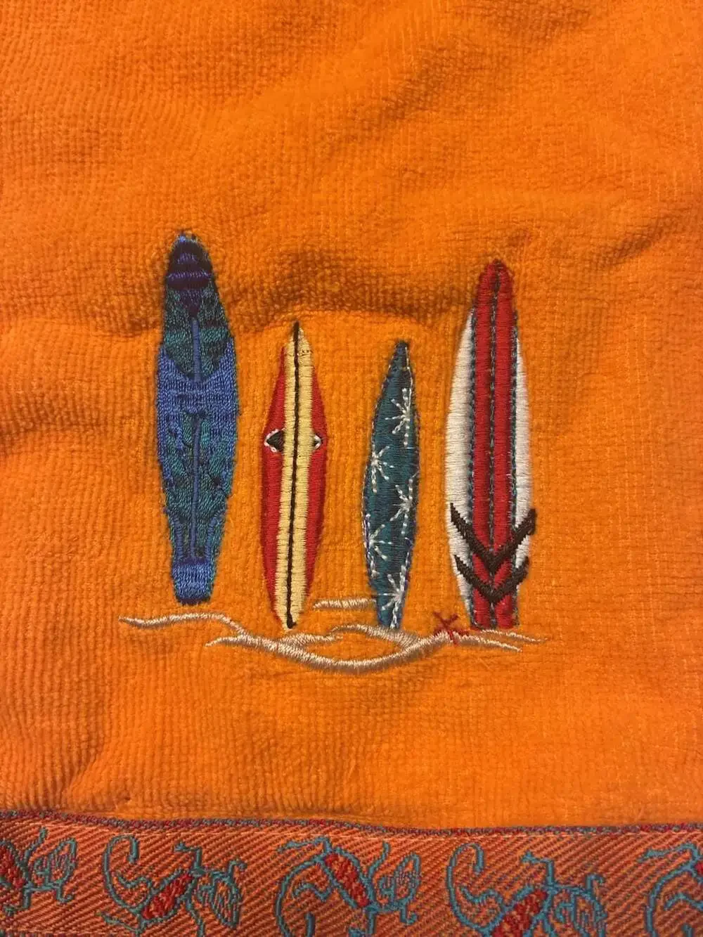 Main Street Home Creation Embroidered Surfboard Design Hand Towel